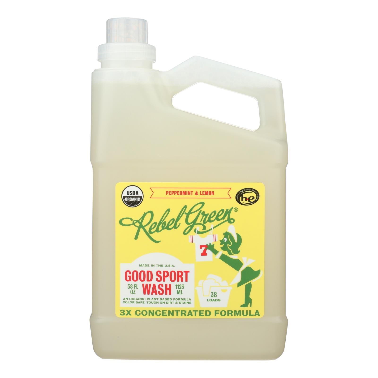 Rebel Green - Laundry Detergent Good Sport Wash - Lemon And Peppermint - Case Of 4 - 38 Fl Oz.