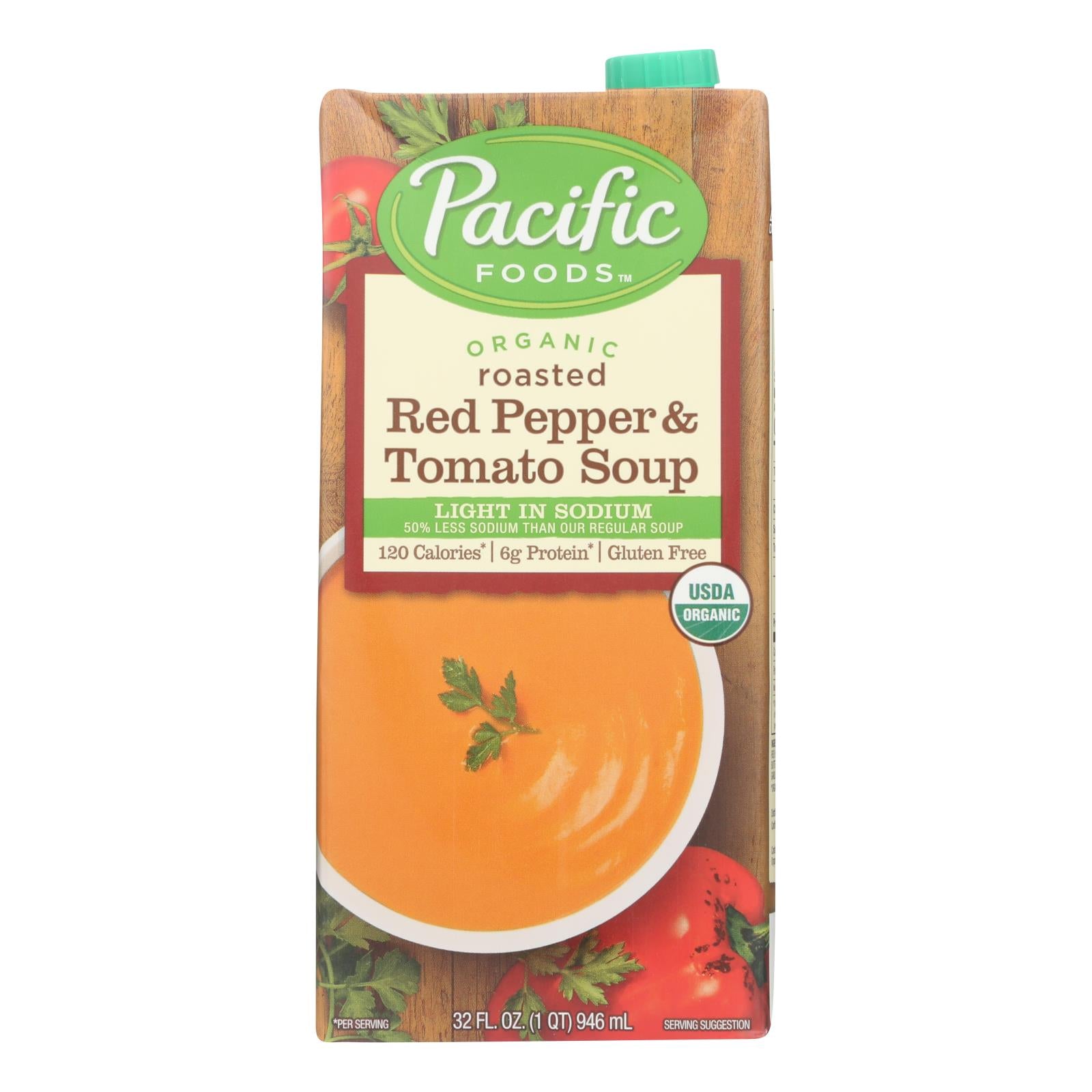 Pacific Natural Foods Organic Roasted - Red Pepper And Tomato Soup Light In Sodium - Case Of 12 - 32 Fl Oz.