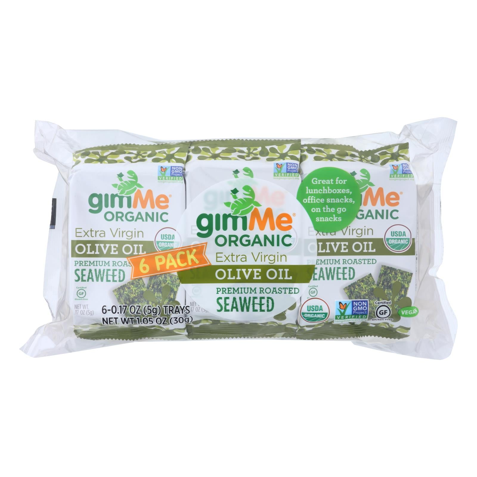 Gimme Seaweed Snacks Seaweed Snack - Organic - Extra Virgin Olive Oil - Case Of 8 - 6/.17 Oz