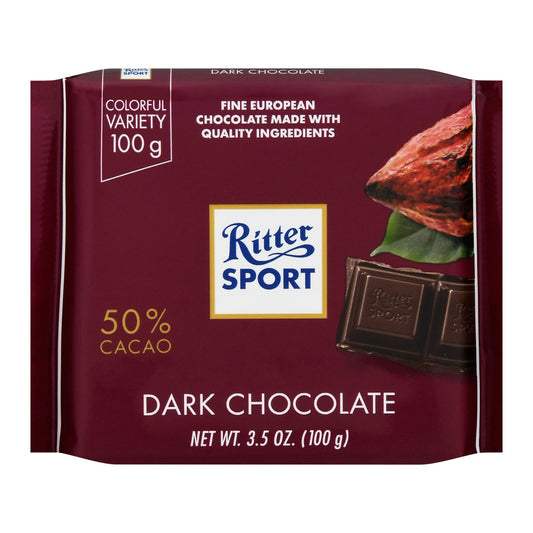 Ritter Sport Chocolate Bar - Bittersweet Chocolate - 50 Percent Cocoa - 3.5 Oz Bars - Case Of 12