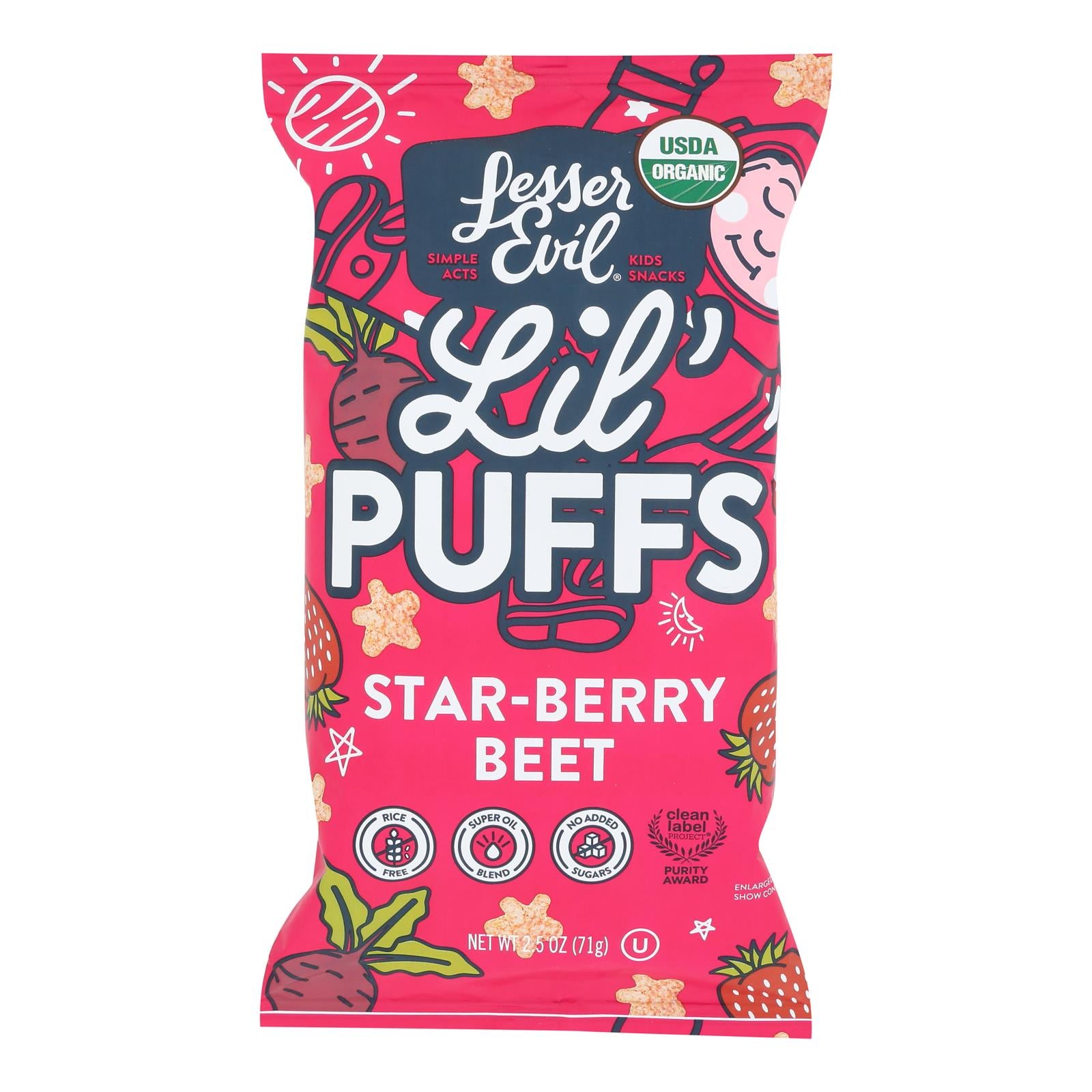 Lesser Evil - Little Puff Organic Strawberry Beet - Case Of 5-2.5 Ounces