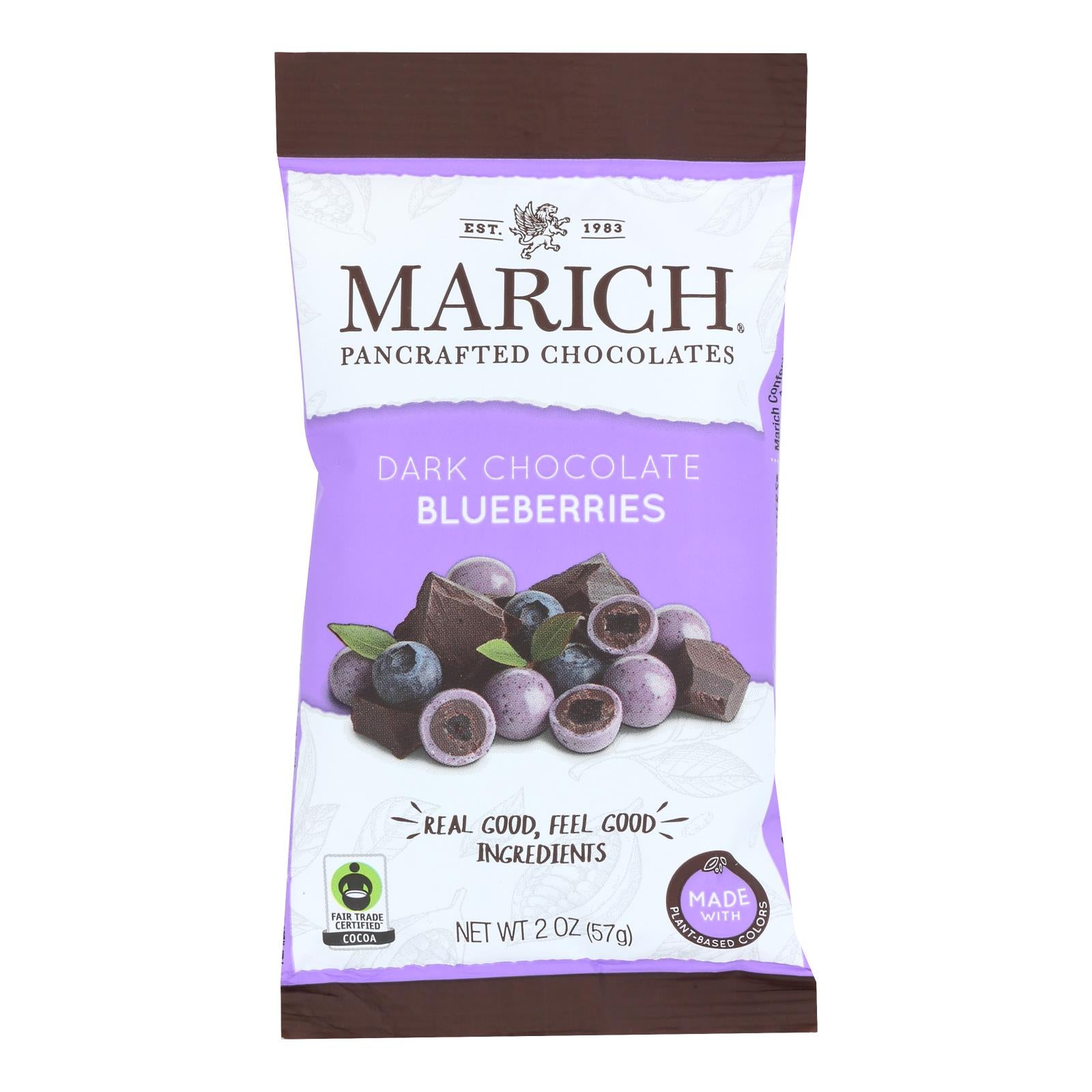 Marich - Dark Chocolate Blueberries - Case Of 12 - 2 Ounces