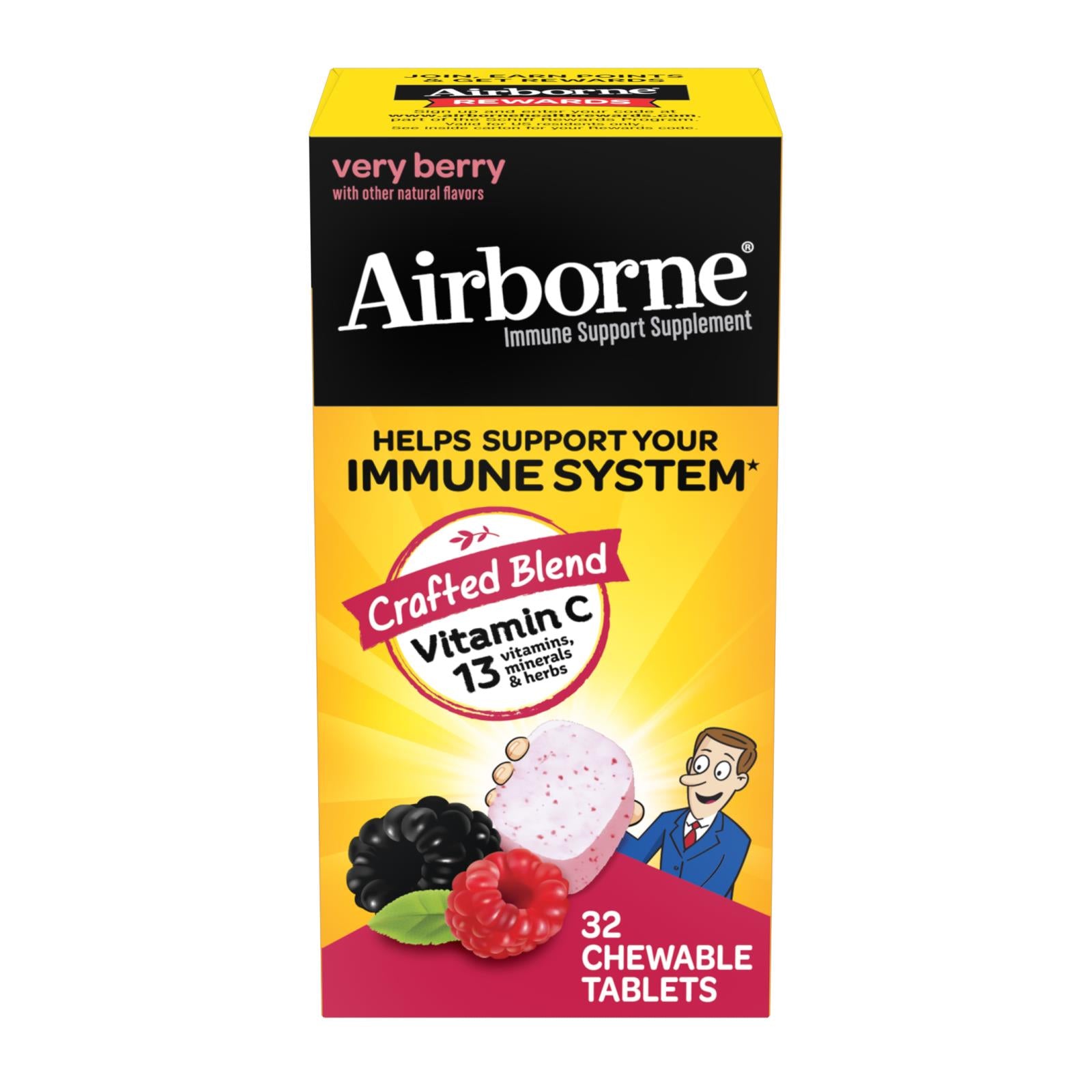 Airborne Chewable Tablets With Vitamin C - Berry - 32 Tablets