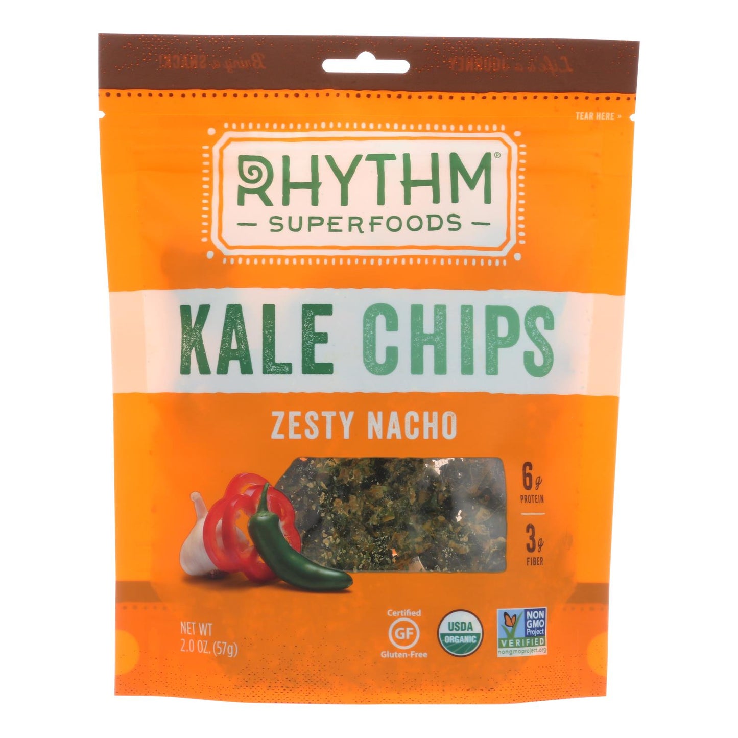 Rhythm Superfoods Kale Chips - Zesty Nacho - Case Of 12 - 2 Oz.