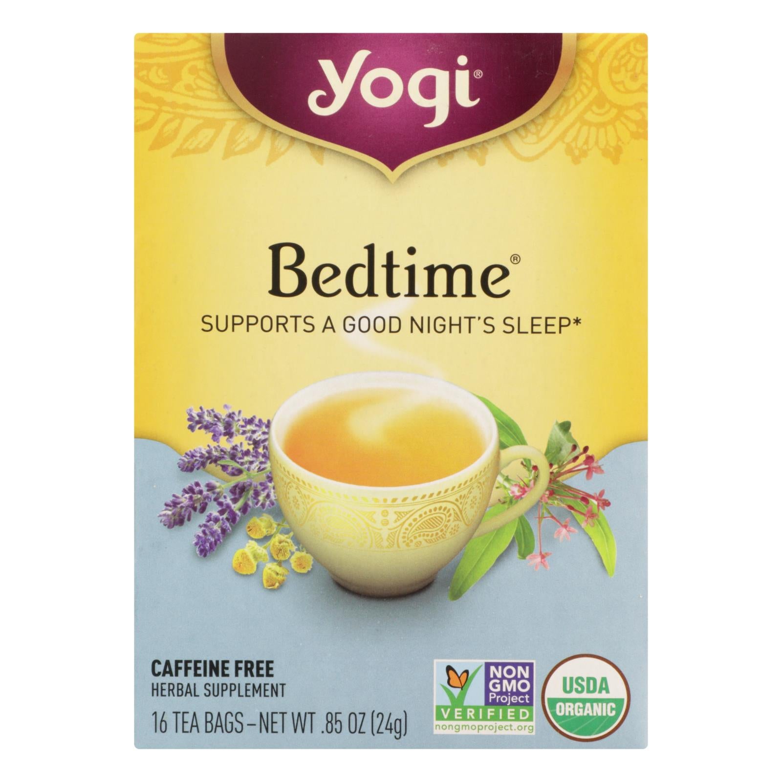 Yogi Bedtime Herbal Tea Caffeine Free Chamomile - 16 Tea Bags - Case Of 6