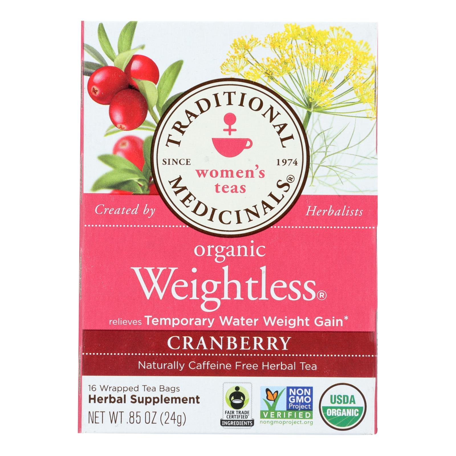 Traditional Medicinals Organic Weightless Cranberry Herbal Tea - 16 Tea Bags - Case Of 6