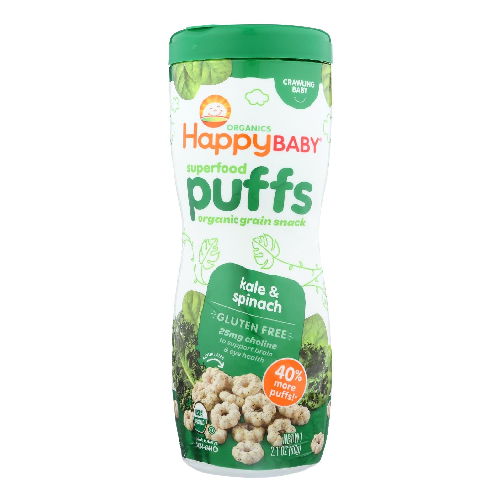 Happy Baby Organic Puffs Greens - 2.1 Oz - Case Of 6