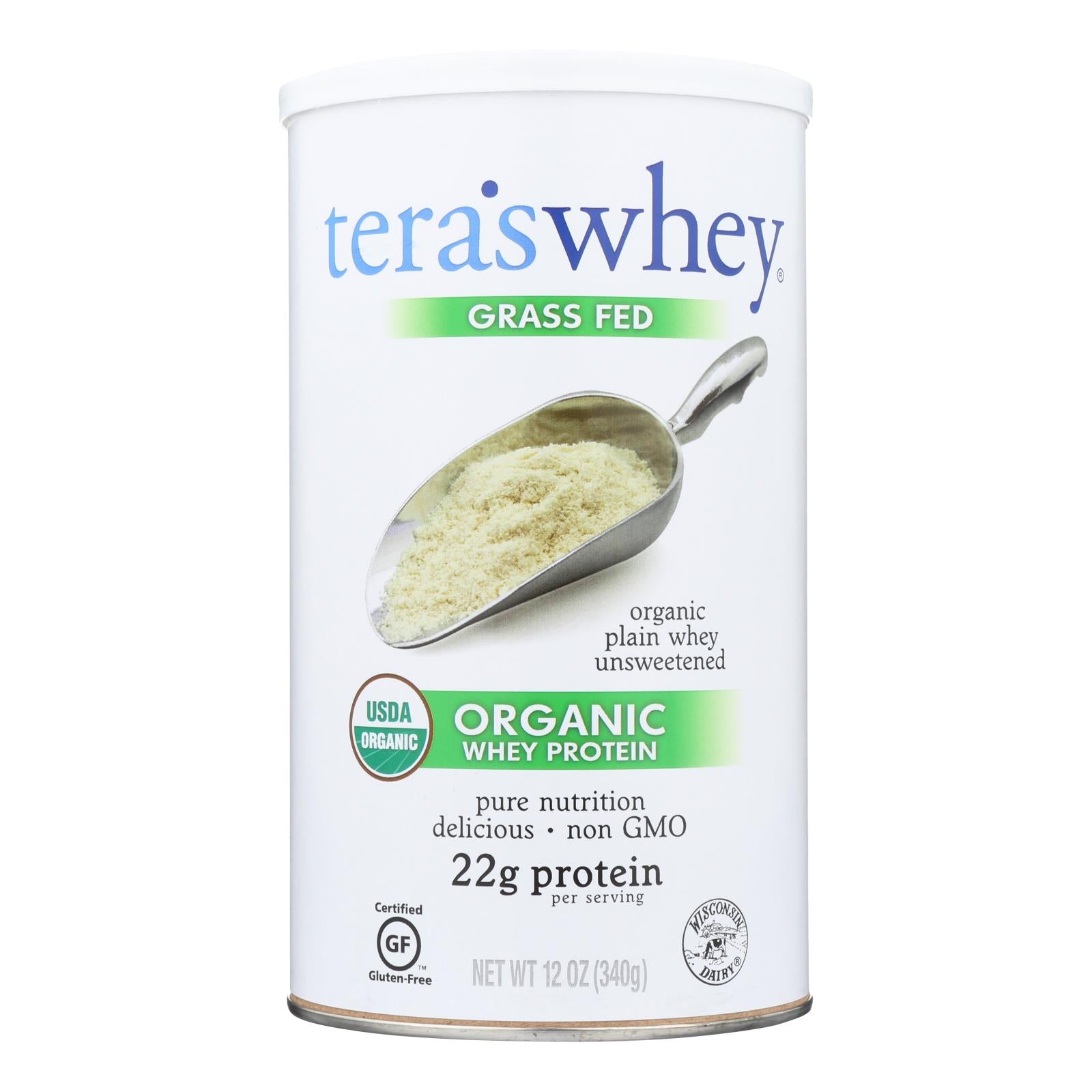 Teras Whey Protein Powder - Whey - Organic - Plain Unsweetened - 12 Oz