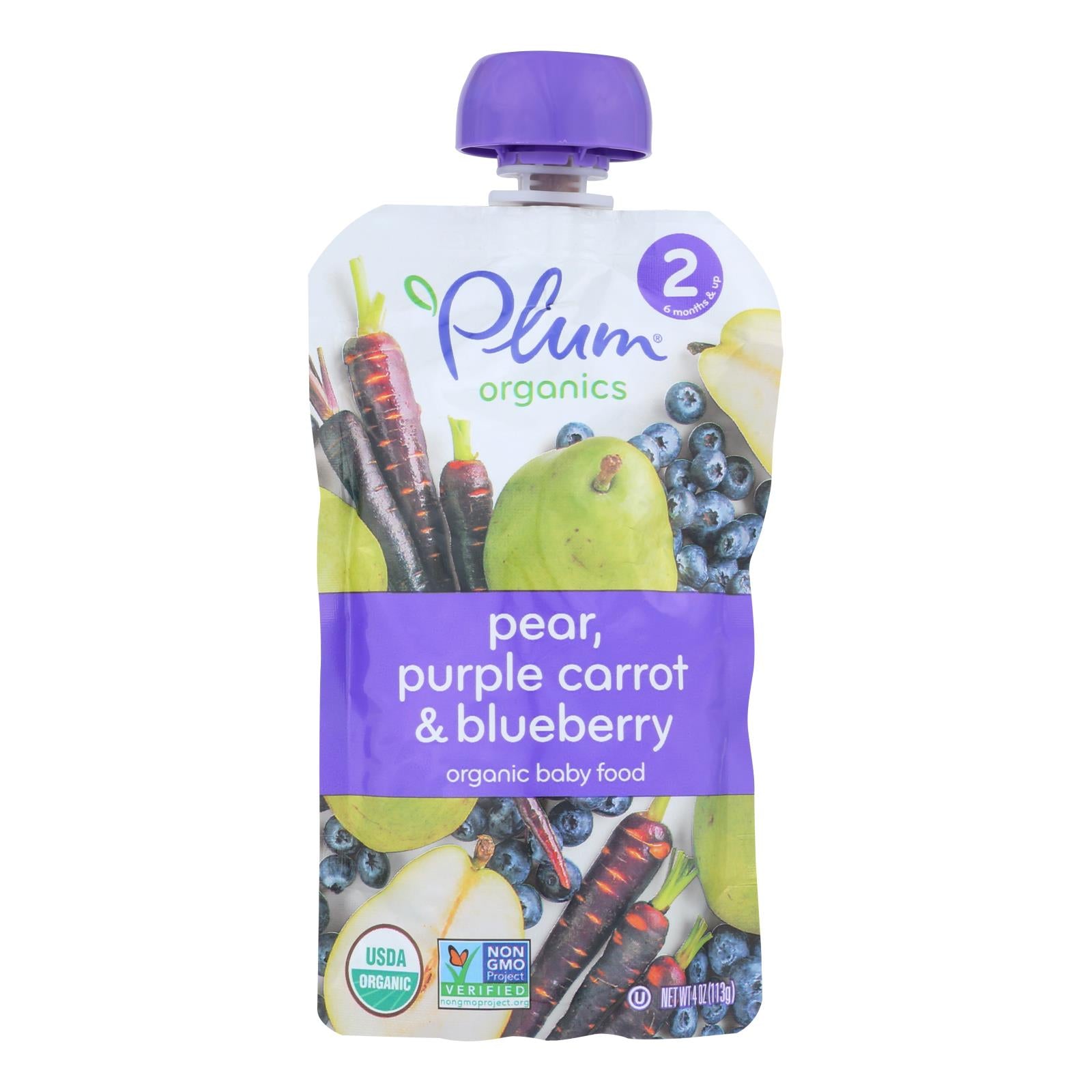 Plum Organics Baby Food - Organic - Blueberry Pear And Purple Carrots - Stage 2 - 6 Months And Up - 3.5 .oz - Case Of 6