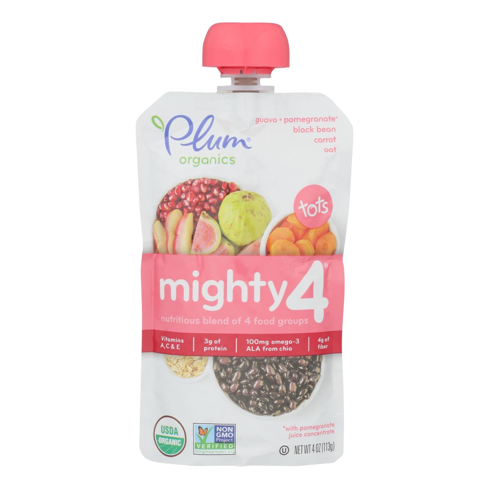 Plum Organics Mighty 4 Blends Tots - Guava Pomegranate Black Bean Carrot And Oat - Case Of 6 - 4 Oz.