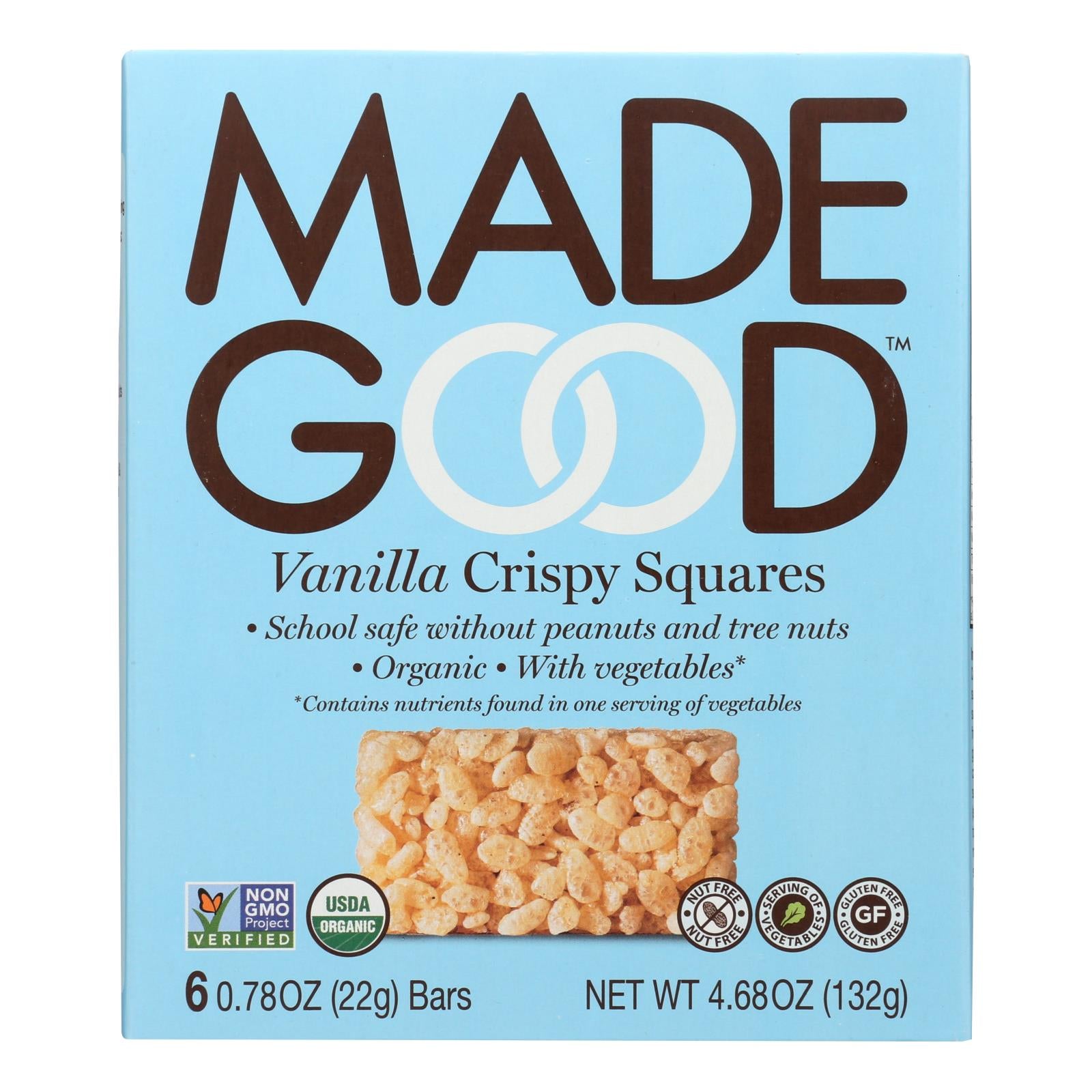 Made Good Crispy Squares - Vanilla - Case Of 6 - 4.68 Oz.