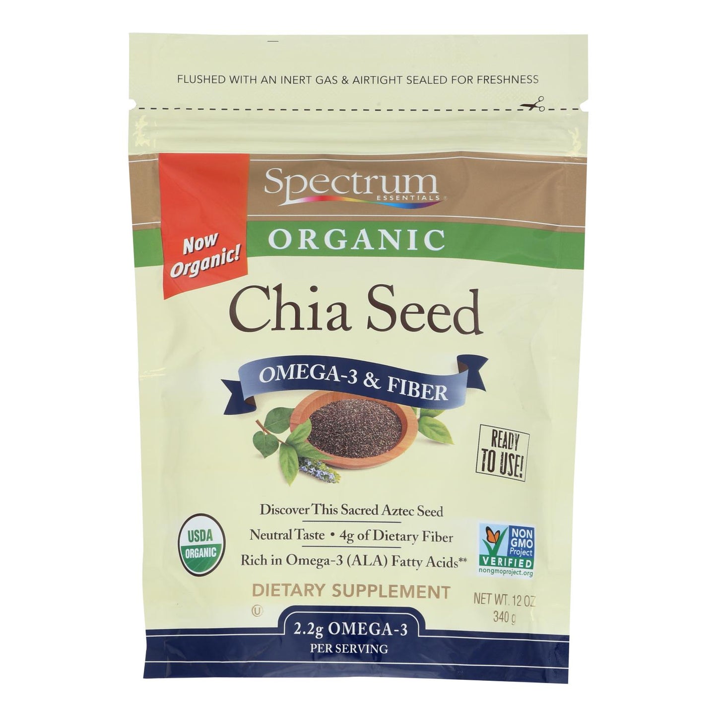 Spectrum Essentials Organic Chia Seeds - Omega-3 And Fiber - 12 Oz