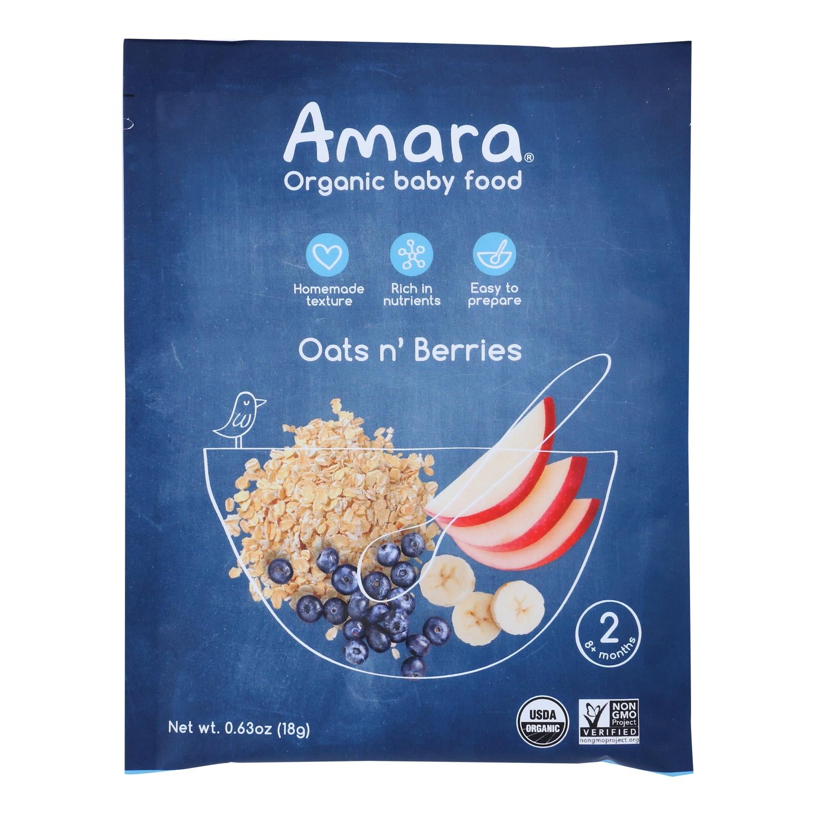 Amara - Baby Food Oats N Berry - Case Of 5 - .63 Oz