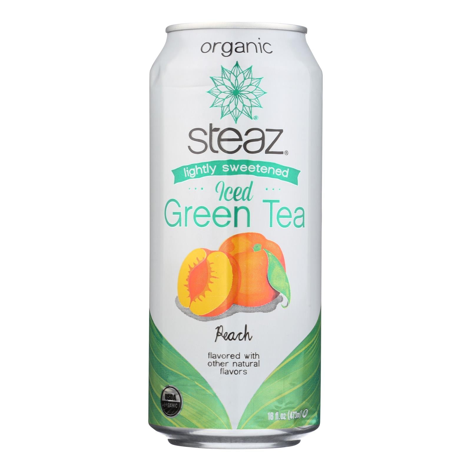 Steaz Lightly Sweetened Green Tea - Peach - Case Of 12 - 16 Fl Oz.