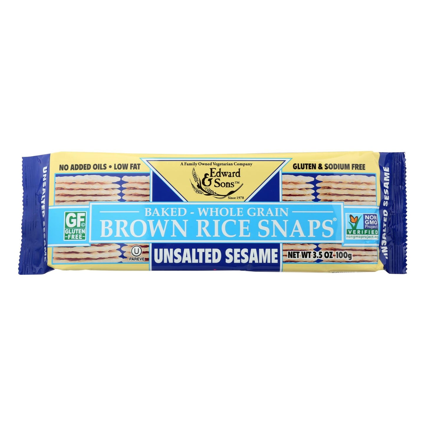Edward And Sons Brown Rice Snaps - Unsalted Sesame - Case Of 12 - 3.5 Oz.