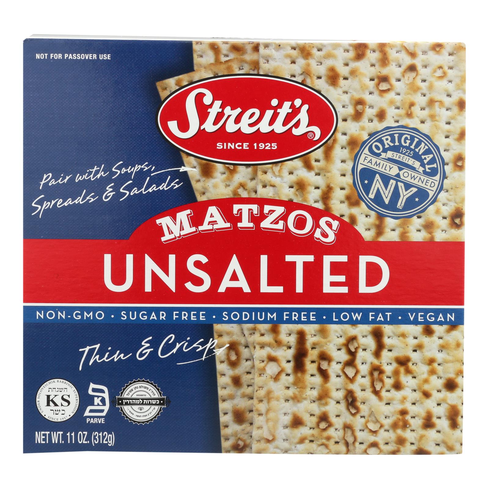 Streit's Matzo - Unsalted - Case Of 12 - 11 Oz