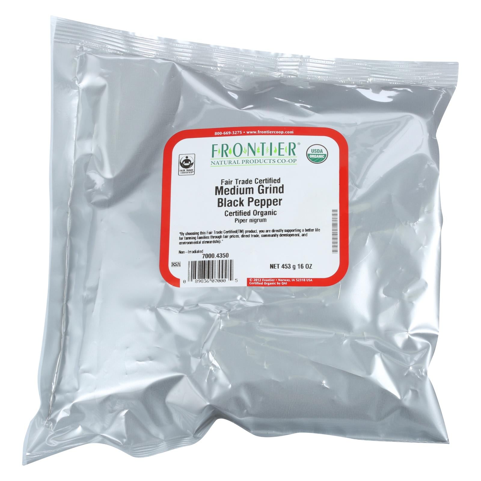 Frontier Herb Pepper Organic Fair Trade Certified Black Medium Grind - Single Bulk Item - 1lb