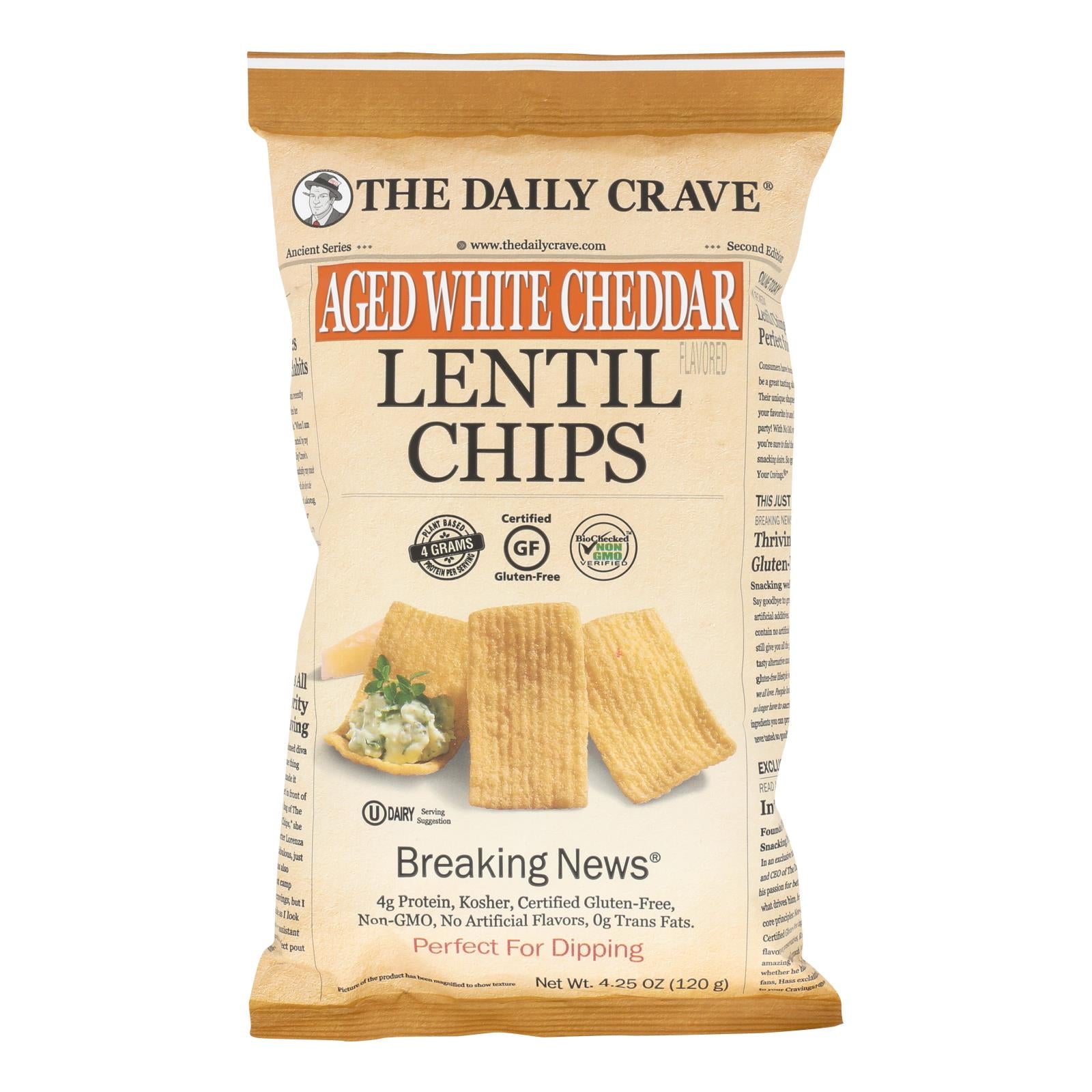 The Daily Crave - Lentil Chip Aged Wht Chd - Case Of 8 - 4.25 Oz