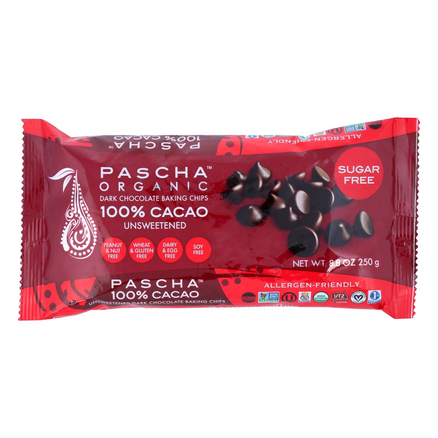 Pascha Chocolate Chips - Dark Unsweetened - Case Of 6 - 8.8 Oz.