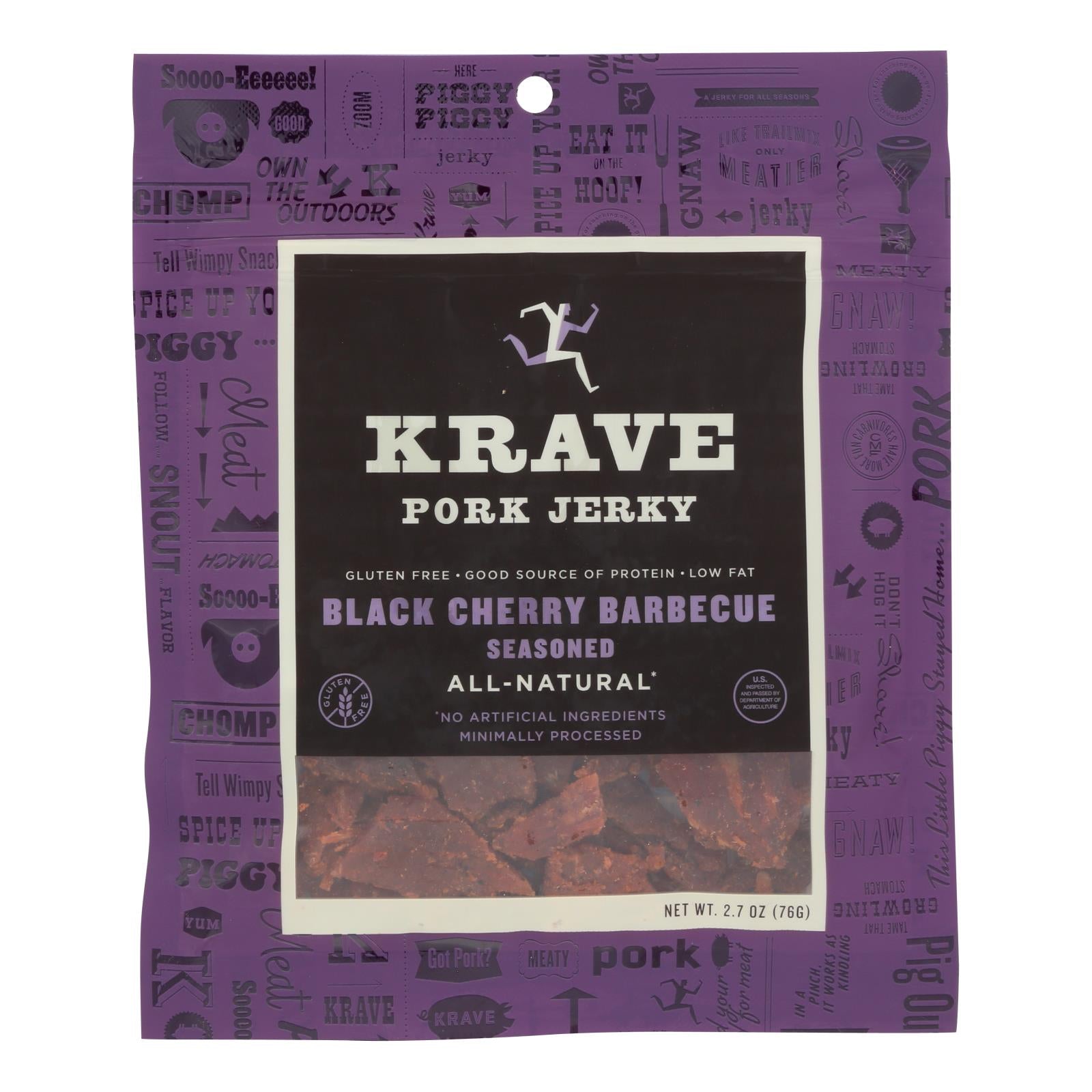 Krave Pork Jerky - Black Cherry Barbeque - Case Of 8 - 2.7 Oz.