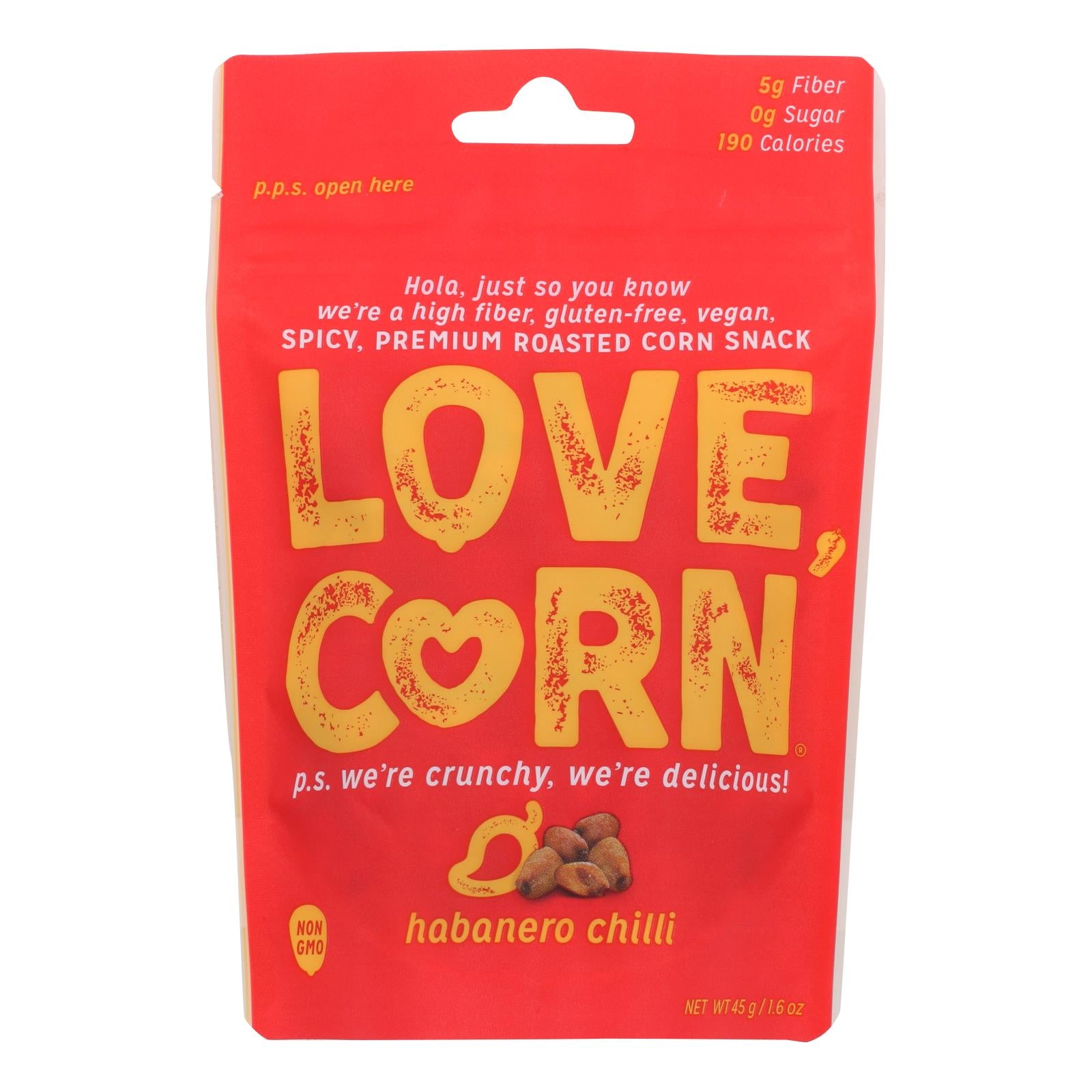 Love Corn - Roasted Corn Habanero - Case Of 10 - 1.6 Oz