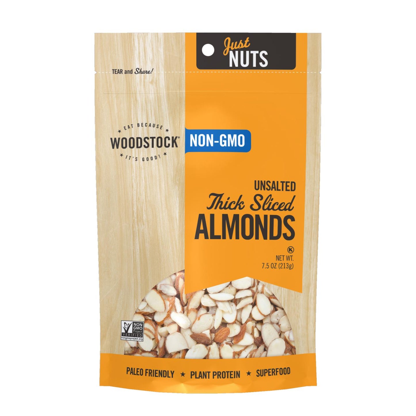 Woodstock Non-gmo Thick Sliced Almonds, Unsalted - Case Of 8 - 7.5 Oz