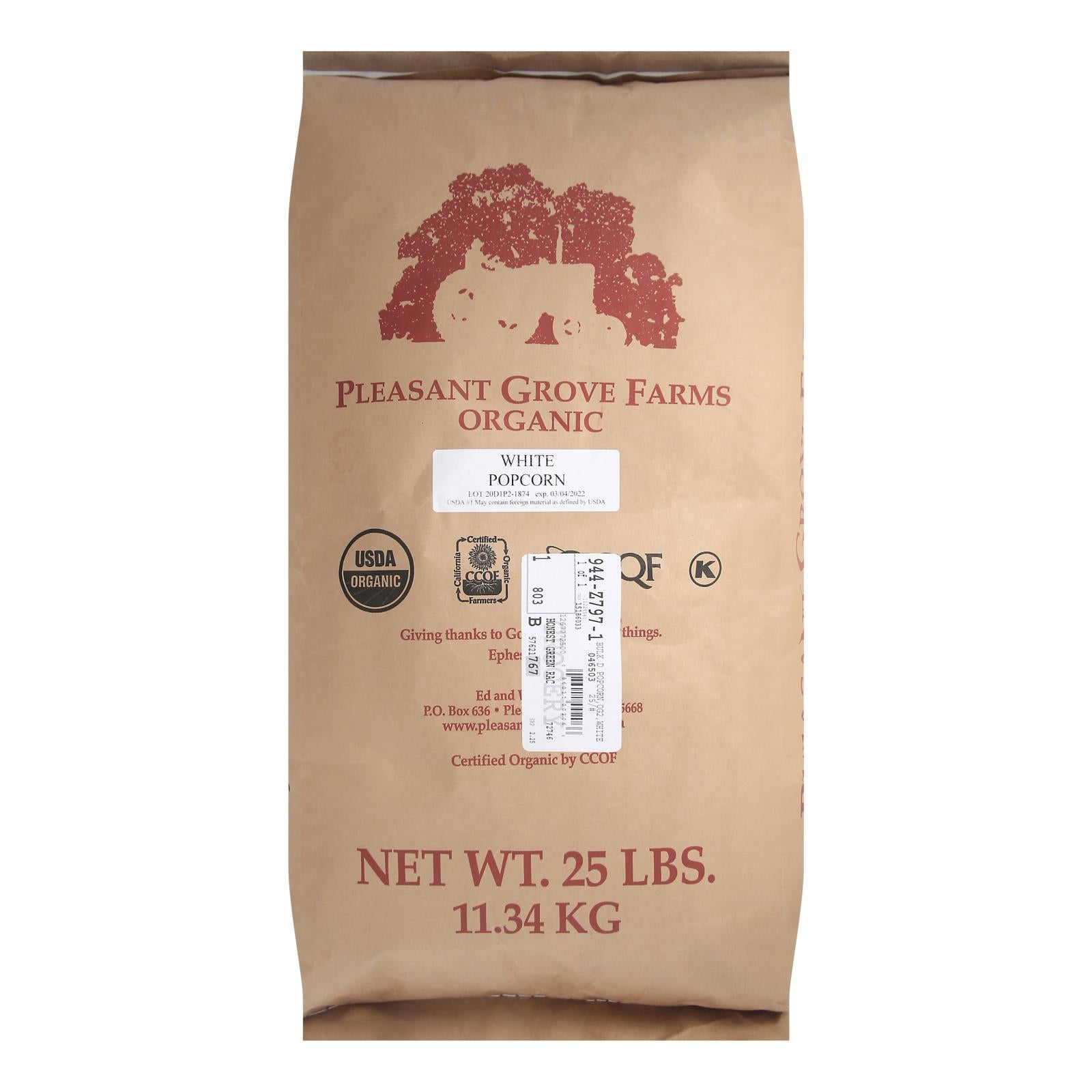 Bulk Grains Organic Popcorn White - Single Bulk Item - 25lb