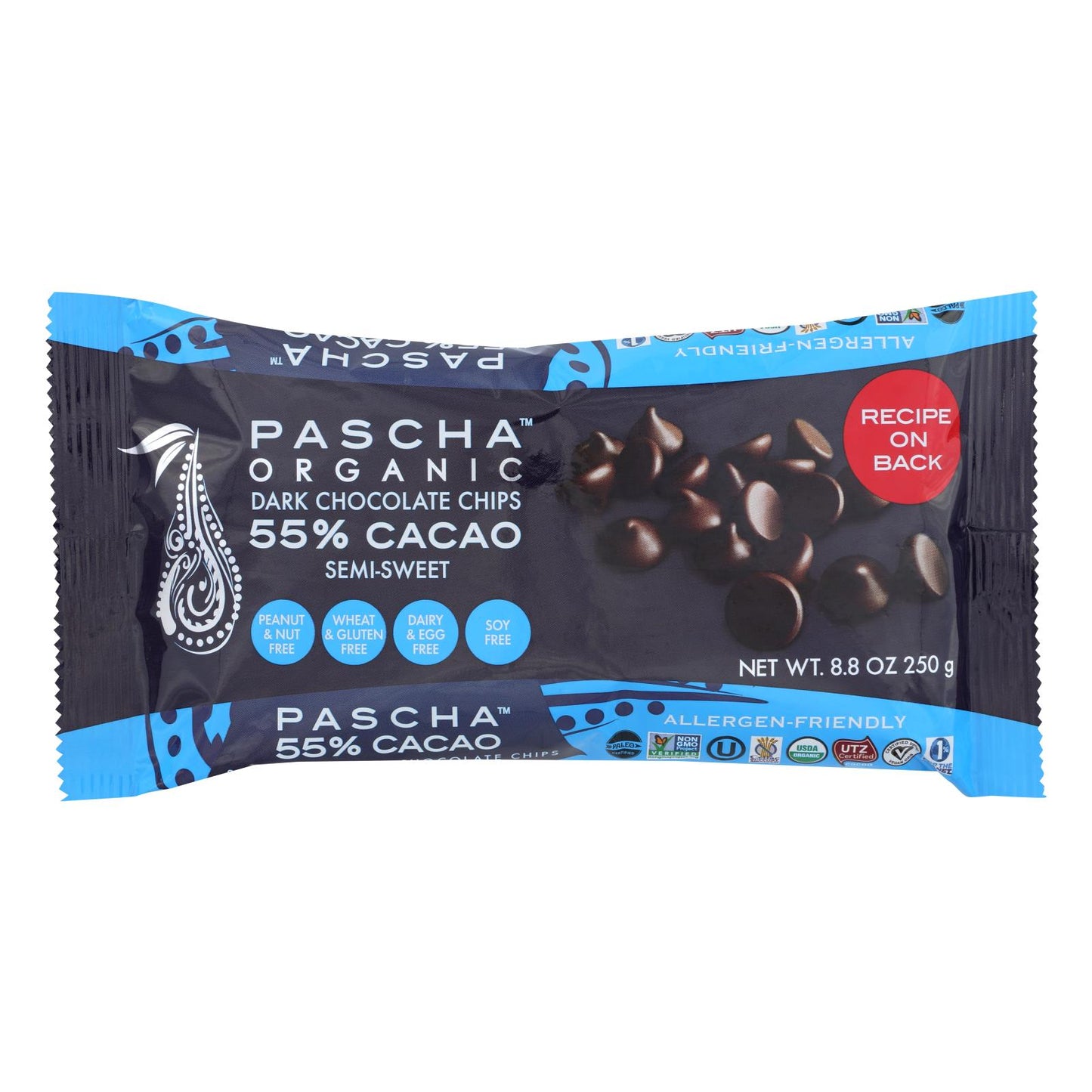 Pascha Chocolate Chips - Semi - Sweet Dark - Case Of 6 - 8.8 Oz.