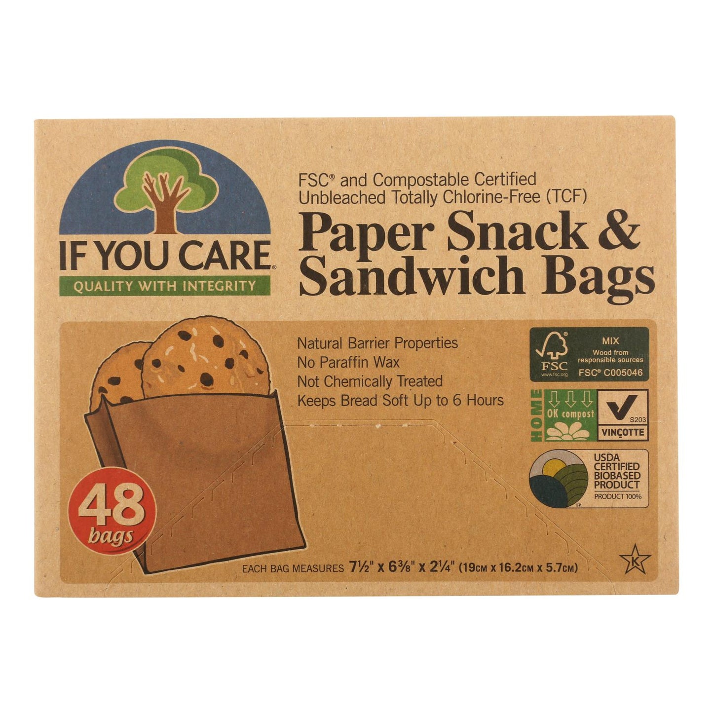 If You Care Bags - Snack And Sandwich - Paper - Unbleached - 48 Count - Case Of 12