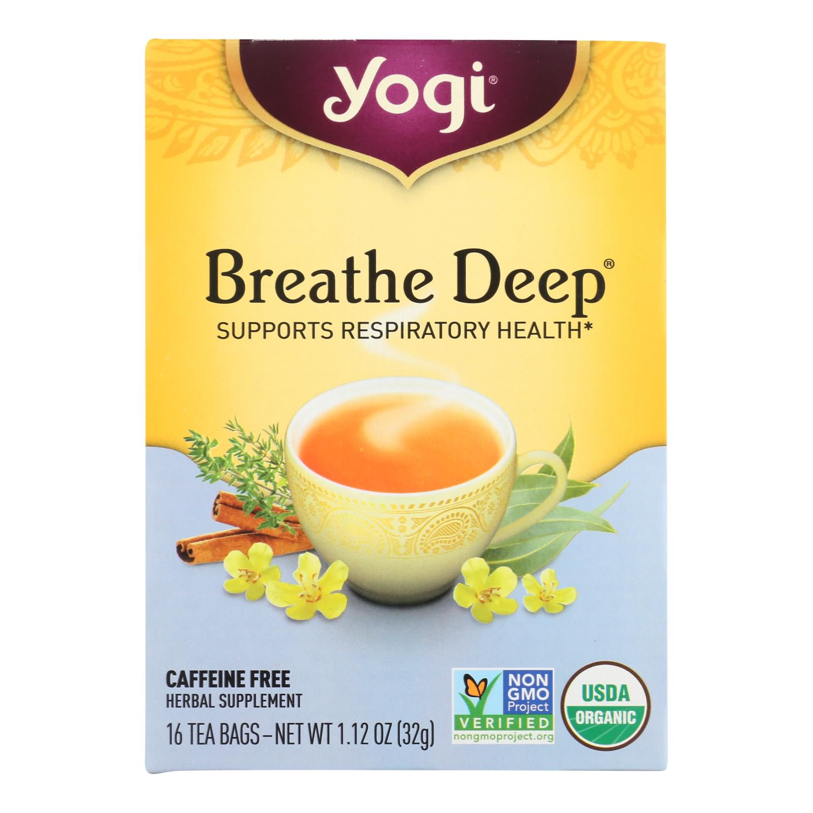 Yogi Organic Breathe Deep Herbal Tea Caffeine Free - 16 Tea Bags - Case Of 6