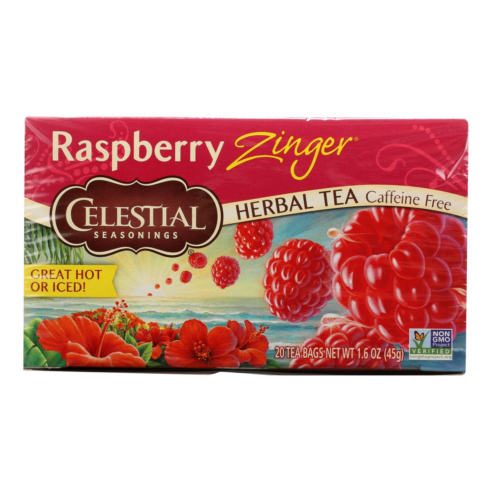 Celestial Seasonings Herbal Tea Caffeine Free Raspberry Zinger - 20 Tea Bags - Case Of 6
