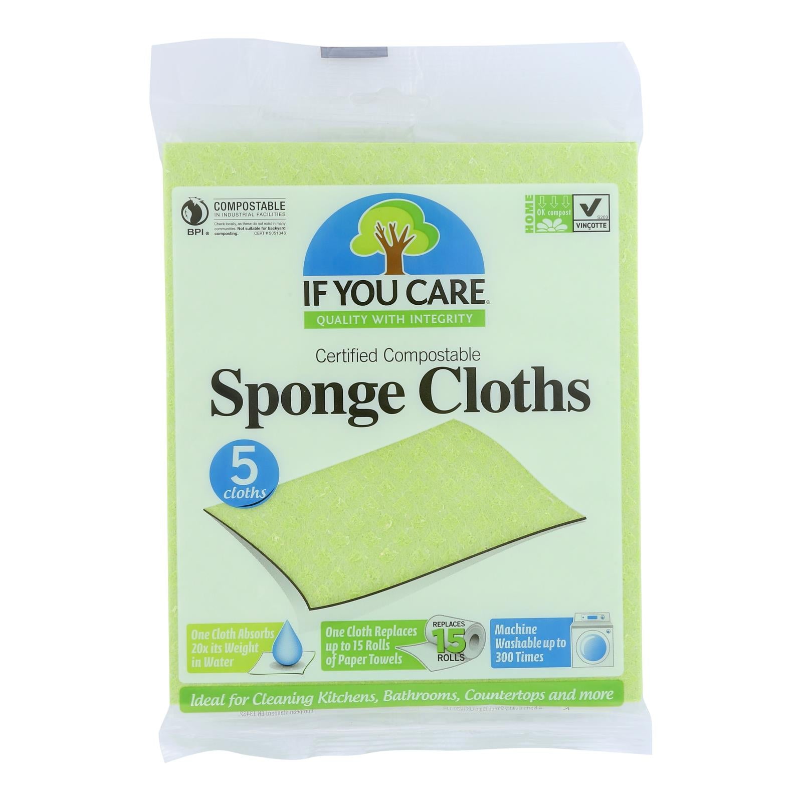 If You Care Sponge Cloths - 100 Percent Natural - 5 Count - Case Of 12