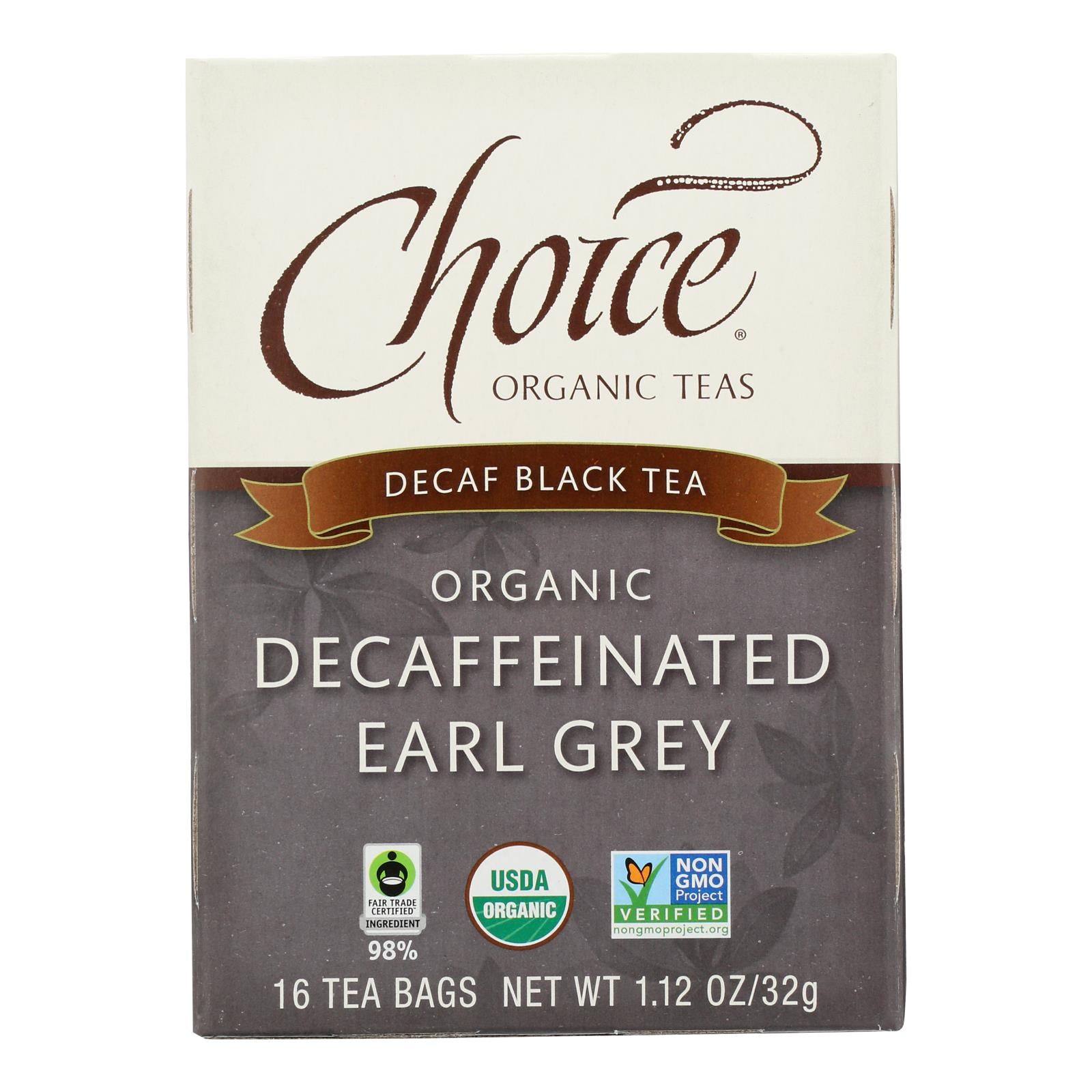 Choice Organic Teas Decaffeinated Earl Grey Tea - 16 Tea Bags - Case Of 6