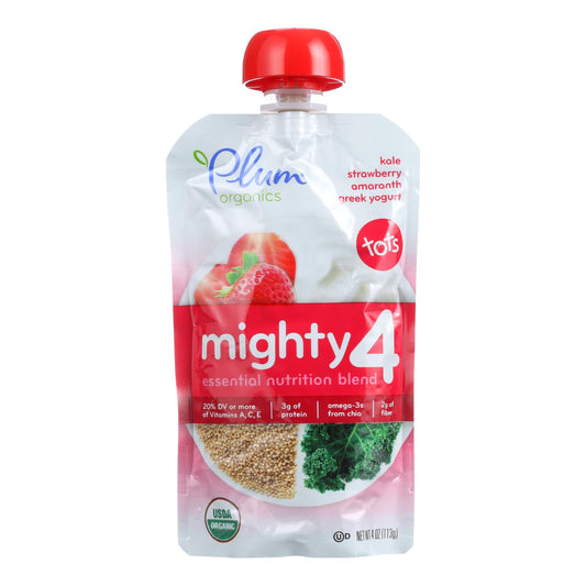 Plum Organics Essential Nutrition Blend - Mighty 4 - Kale Strawberry Amaranth Greek Yogurt - 4 Oz - Case Of 6