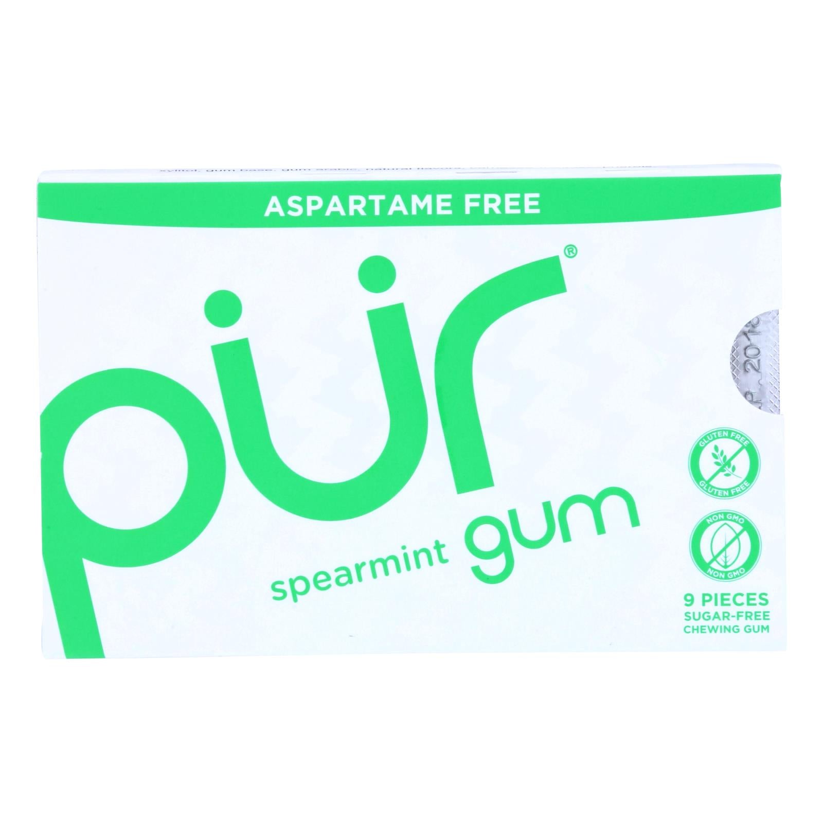 Pur Gum - Spearmint - Aspartame Free - 9 Pieces - 12.6 G - Case Of 12